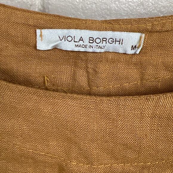 Viola Borchi Linen Caramel Butterfly Top Medium Made in Italy Cottagecore - Picture 3 of 5